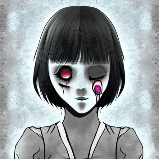 Sad Anime Girl in Cosmic Photocopy Style