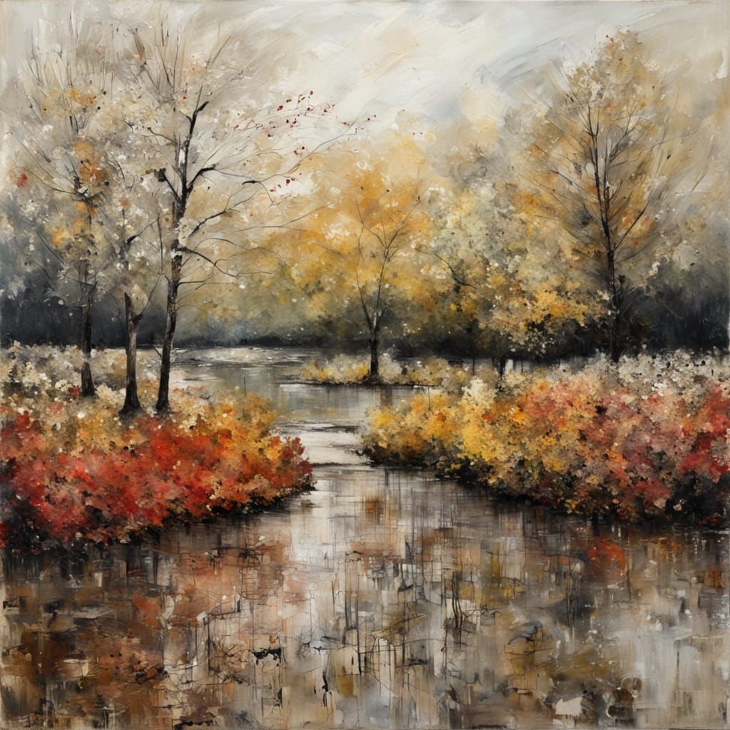 Expressionist Painting in Autumn Colors with Impasto Texture