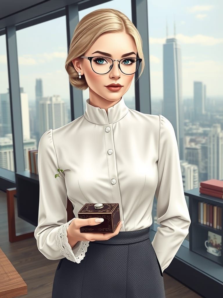 Ethereal Woman with Porcelain Skin in Elegant Portrait