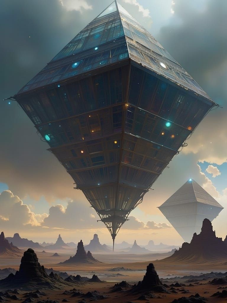 Surreal Art Nouveau Futurism: X-Ray Pyramids Buried in Sand