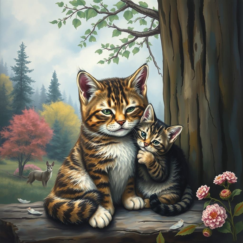 Boy and Cat in Ethereal Gouache and Charcoal