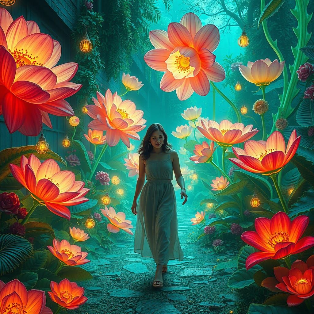 Ethereal Garden Oasis in Dreamlike Realism