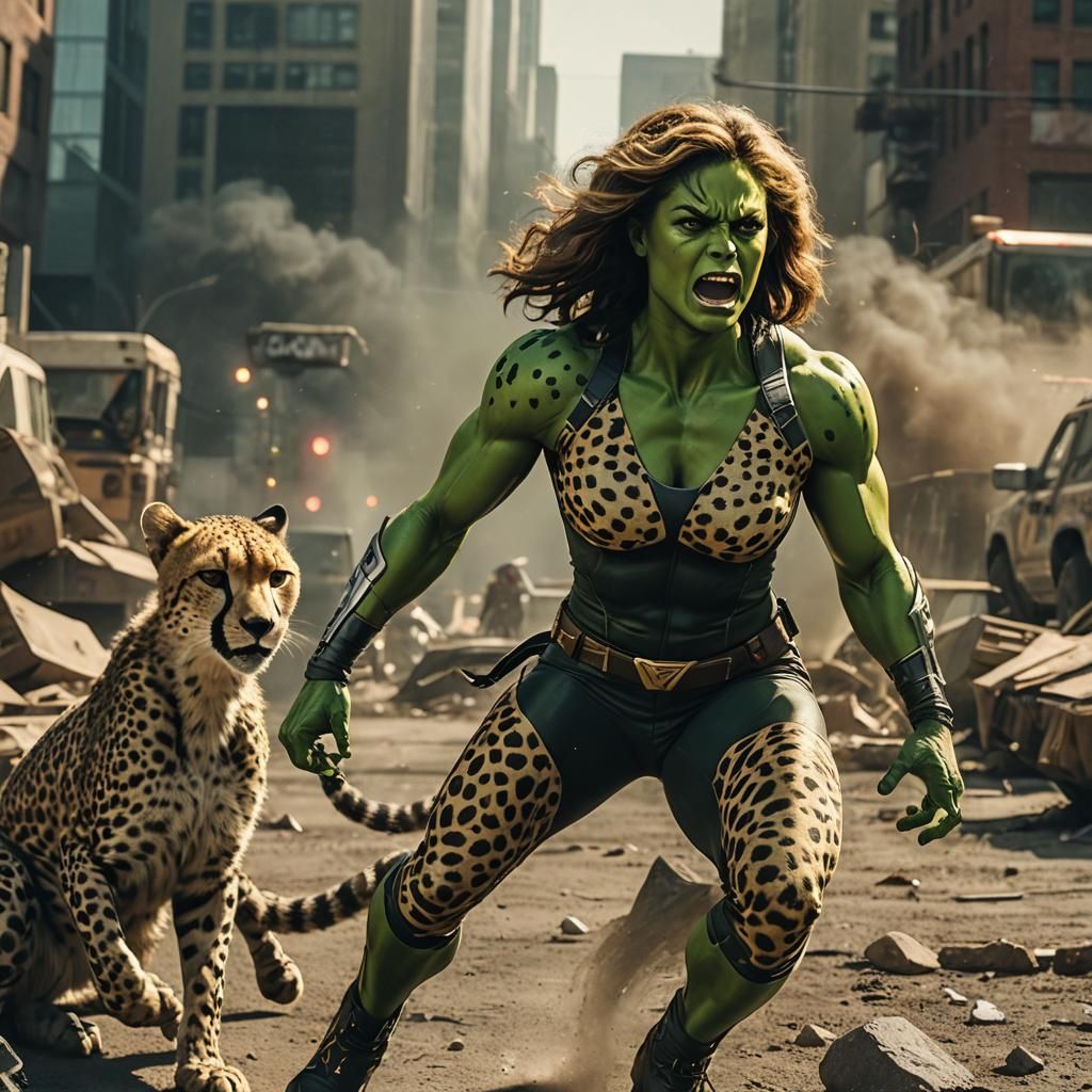 Cheetah and She-Hulk Fusion: Cinematic Film Still