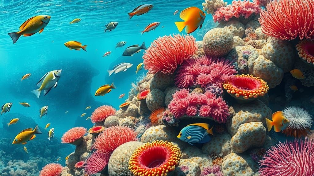Colorful Coral Reef with Exotic Fish and Sea Life