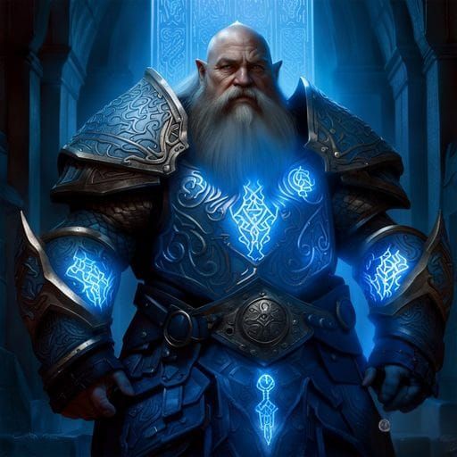 Dwarf Paladin in Mithril Armor with Glowing Runes