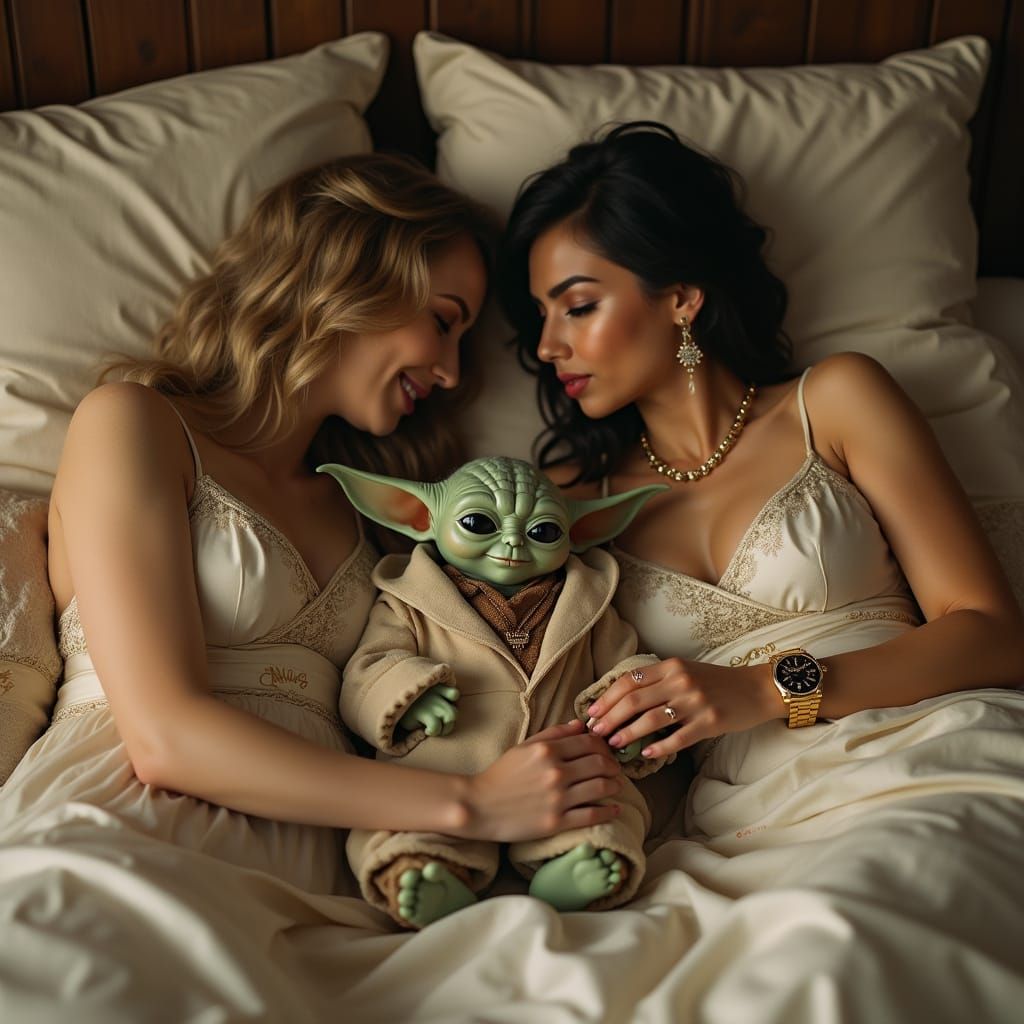Mini Yoda's Luxurious Rest: An Art Nouveau Scene