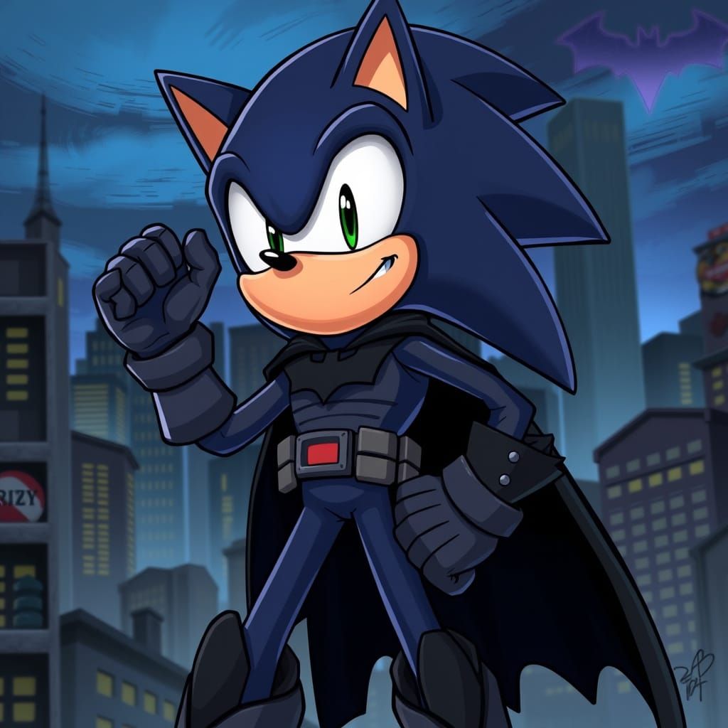 Sonic as Batman in Gotham, Comic Book Style