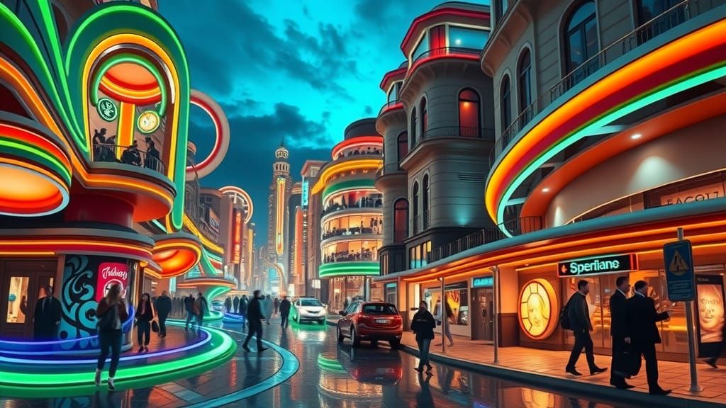 "Diseña una ciudad futurista que represente la quinta dimensión, donde los rascacielos parecen fluir y cambiar de forma,...