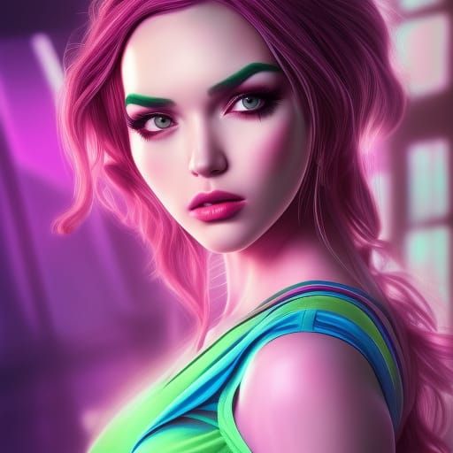 Megara in Neonpunk Synthwave: Hyperrealistic Octane Render