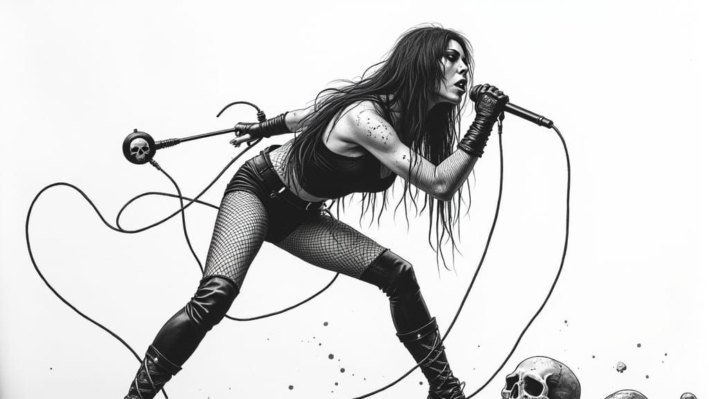 Surreal Portrait of a Female Metalhead in Pencil Illustratio...