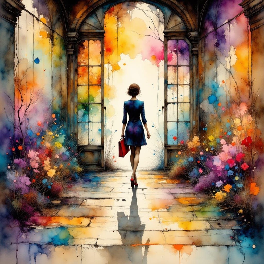 Businesswoman in Cityscape: Burton and Crystic Illustration