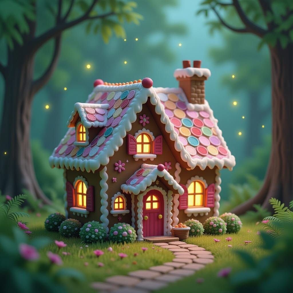 Enchanting Gingerbread House in Whimsical Forest