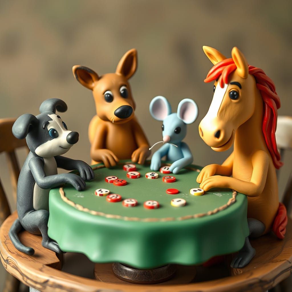 Whimsical Poker Party in Claymation Style