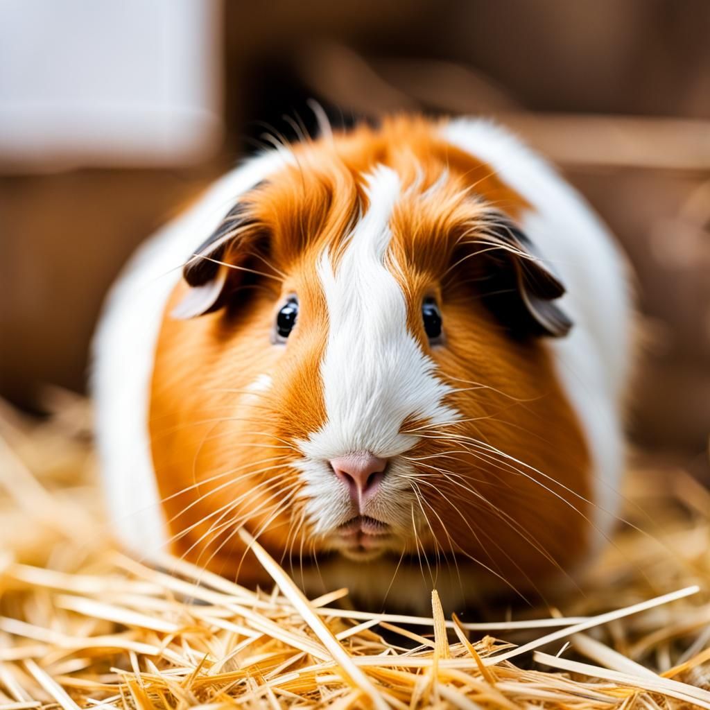 Cute Guinea Pig Munching Hay: Detailed Photography