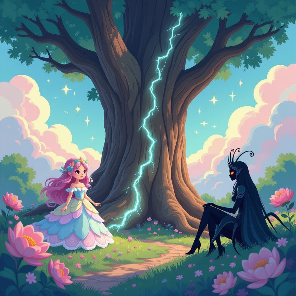Tree Nymph and Spider Queen in Dreamy Landscapes