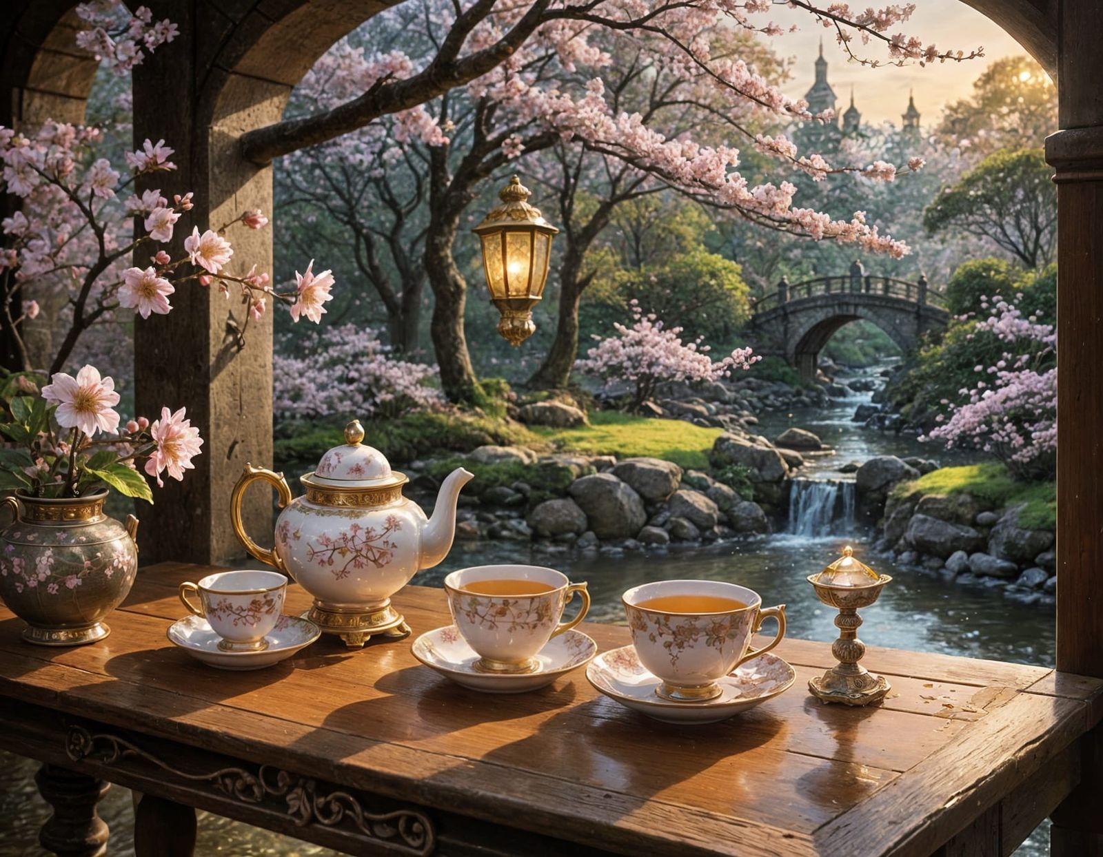 Cherry Blossoms in a Vintage Tea Cup