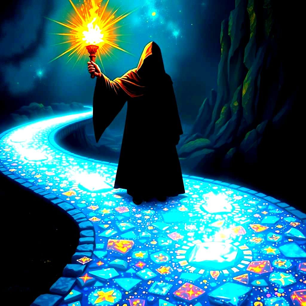 Cosmic Guide Illuminates Mystic Pathway in Holographic Style