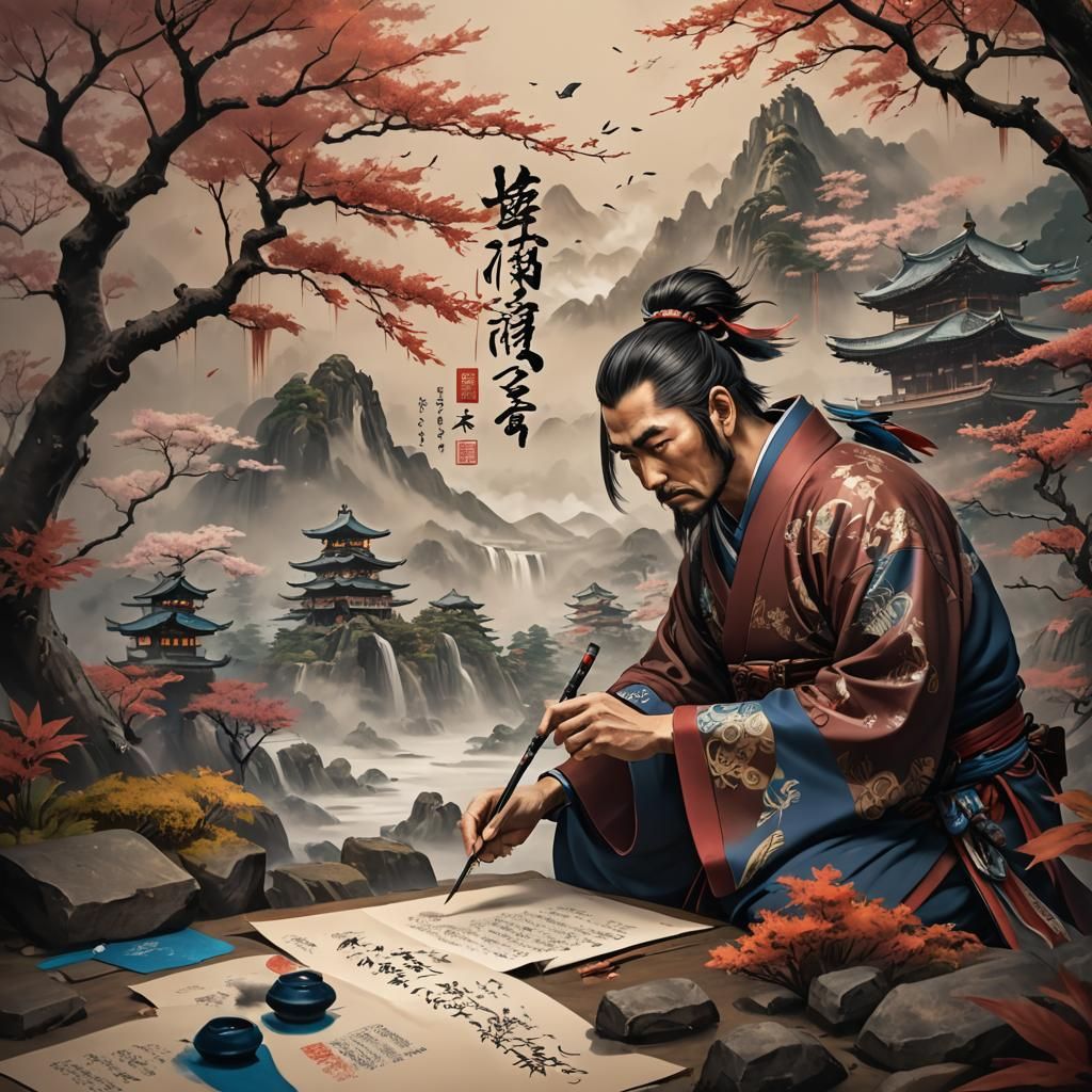 Man Writes Calligraphy with Japanese Pen