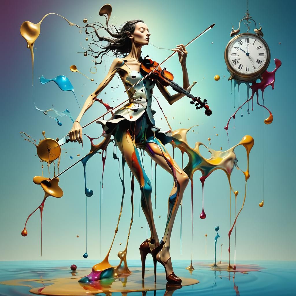 Surreal Meltdown: Violinist in Dalí-Inspired Dreamscape