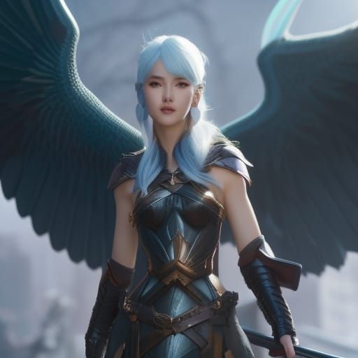 K-Pop Angel Warrior in Hyperdetailed 3D Portrait