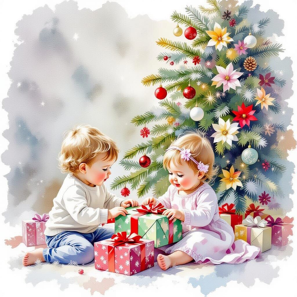 Ethereal Christmas Morning: Siblings Open Gifts