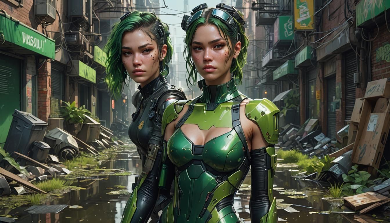 Cyberpunk Woman Portrait in Swamp Alley