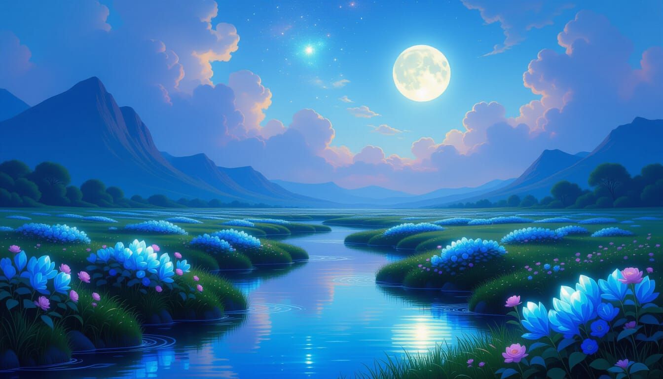 Ethereal Utopia Landscape in Pre-Raphaelite Style