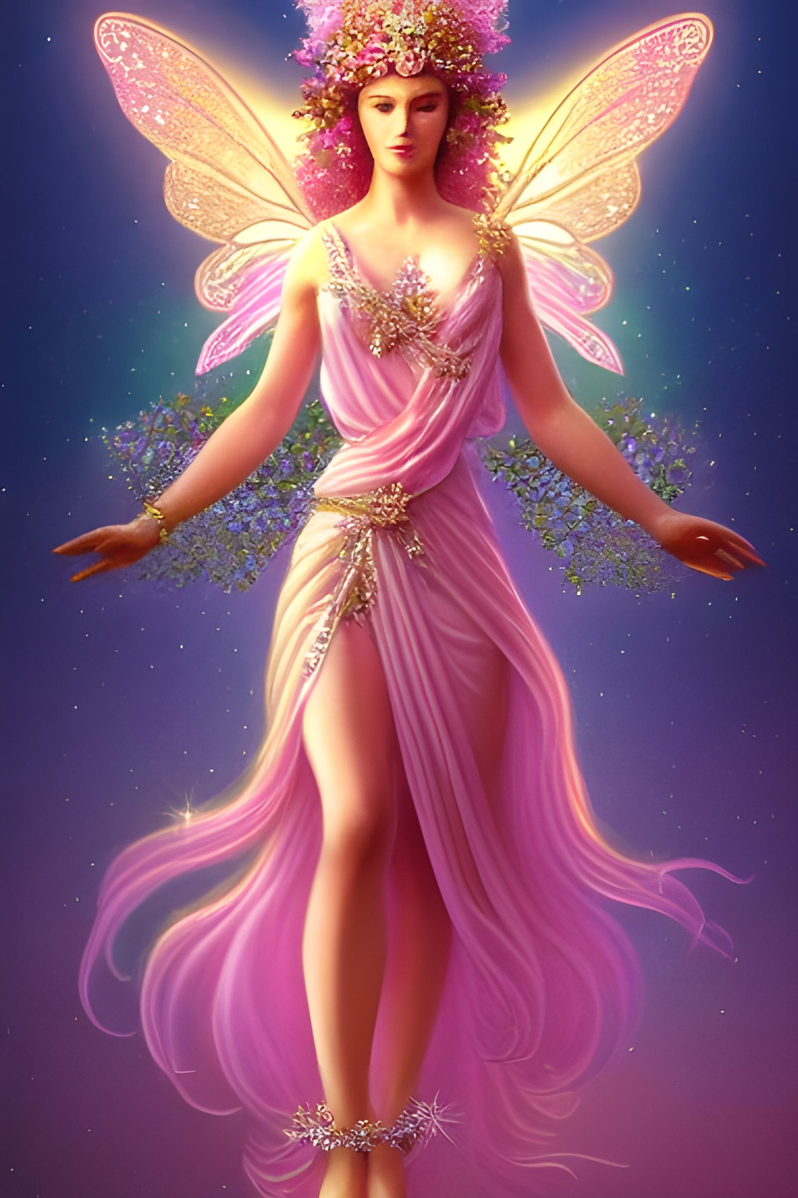 Pink Floral Goddess with Scales of Justice