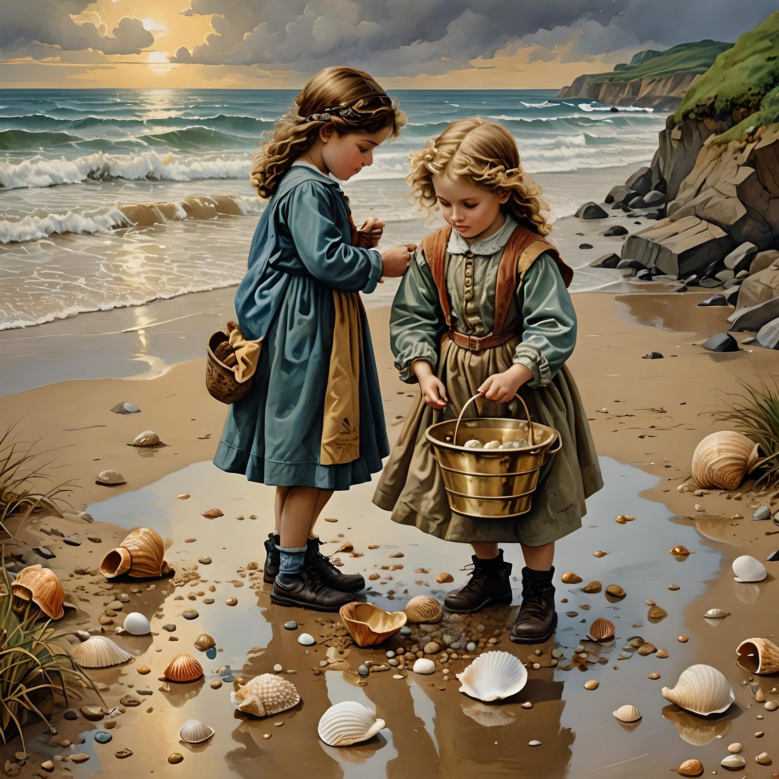 Children at the Seashore: Storybook Illustration