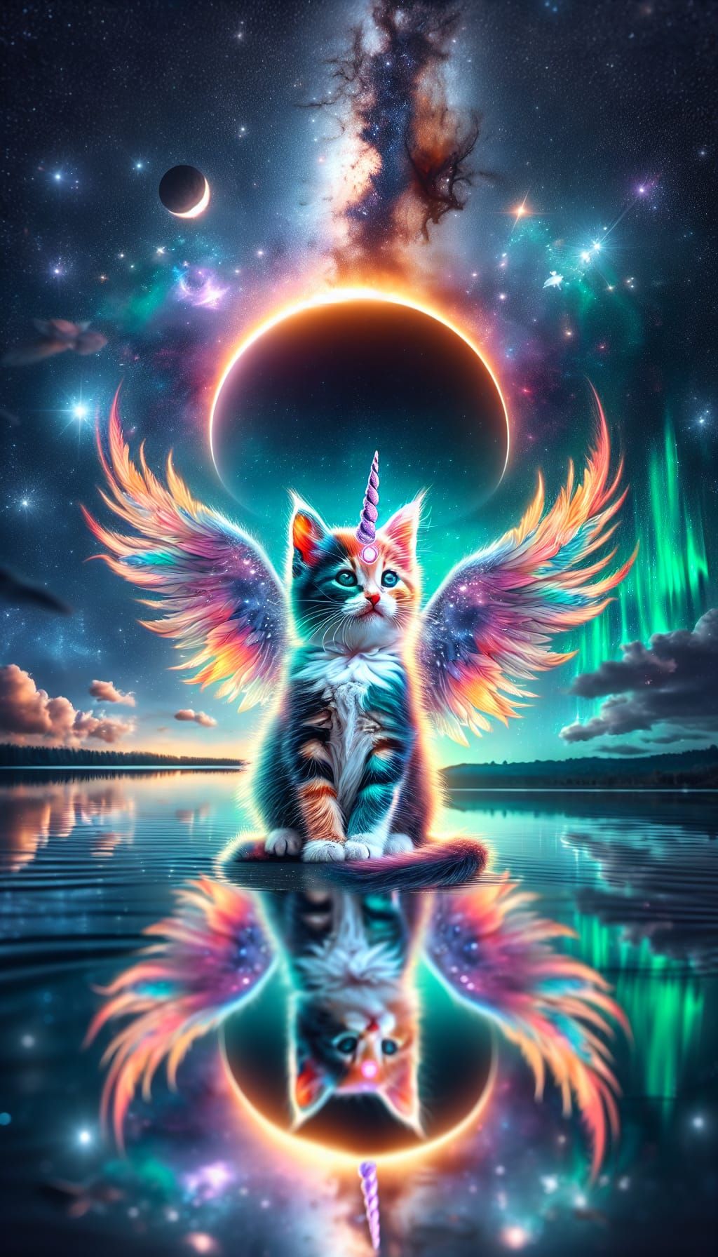 Galaxy Kitten with Phoenix Wings and Unicorn Horn