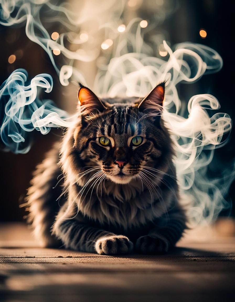Smoke Cat Photography with Bokeh
