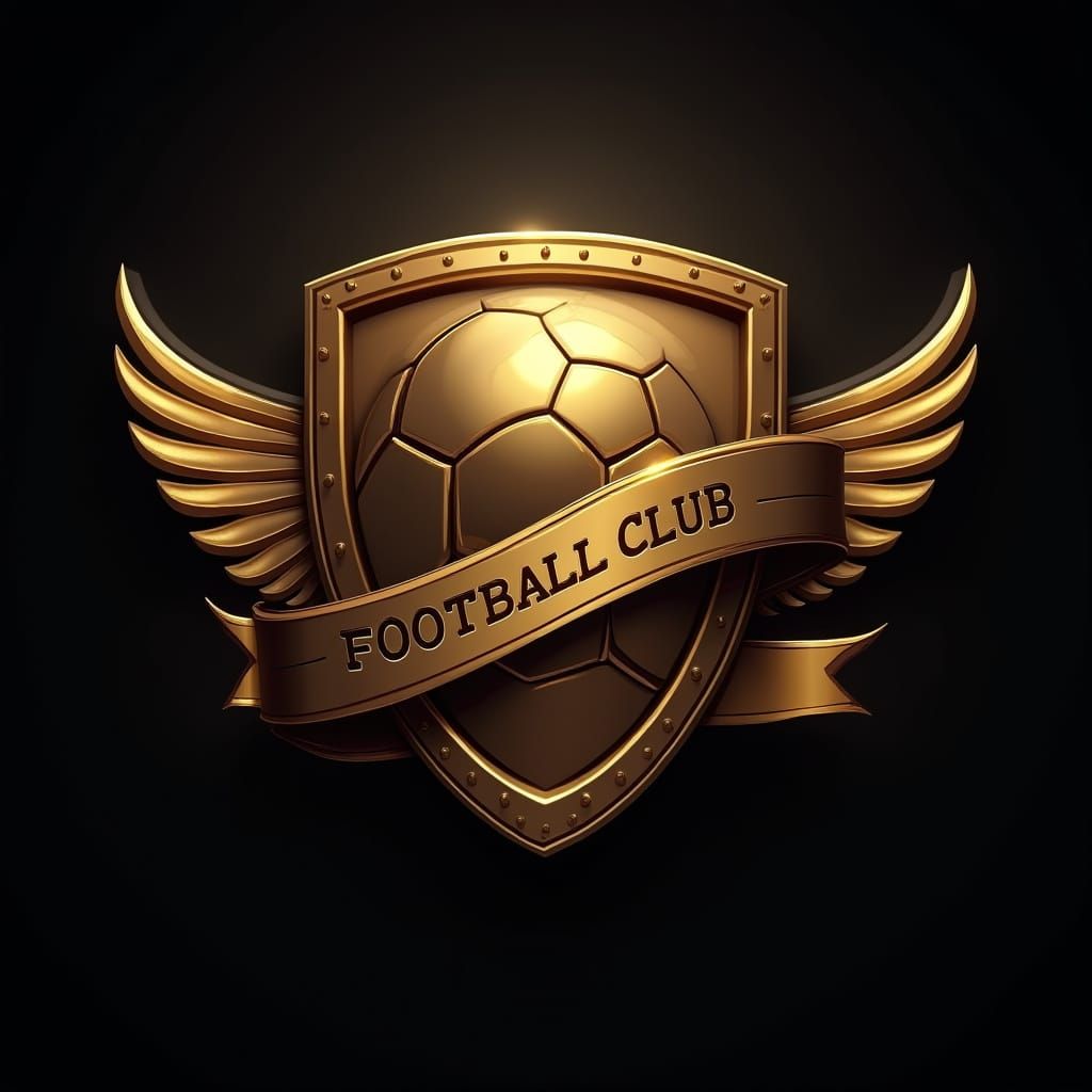 Golden Shield Football Club Logo with Soccer Ball and Wing E...