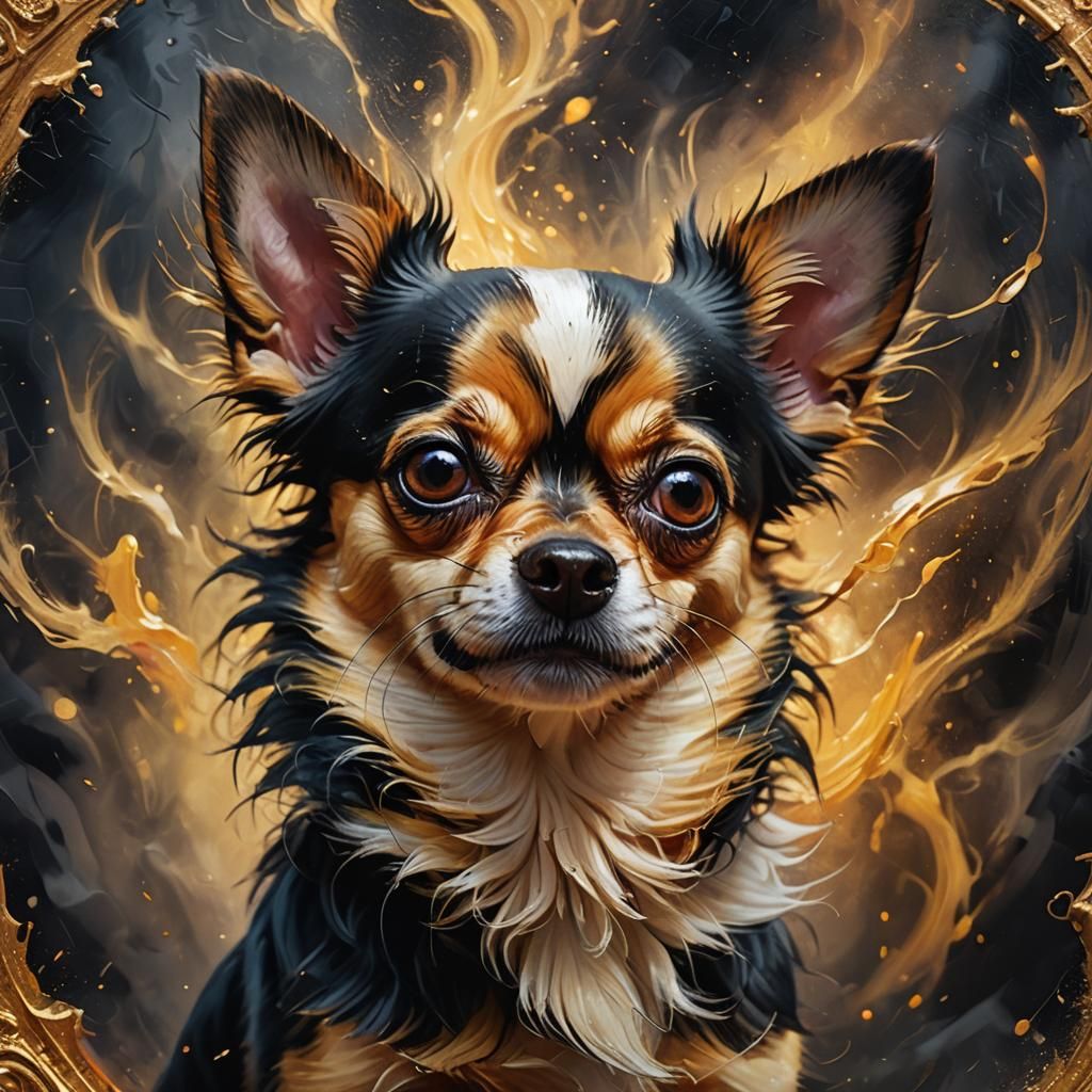 Angry Chihuahua Fantasy Art in Oil Painting Style