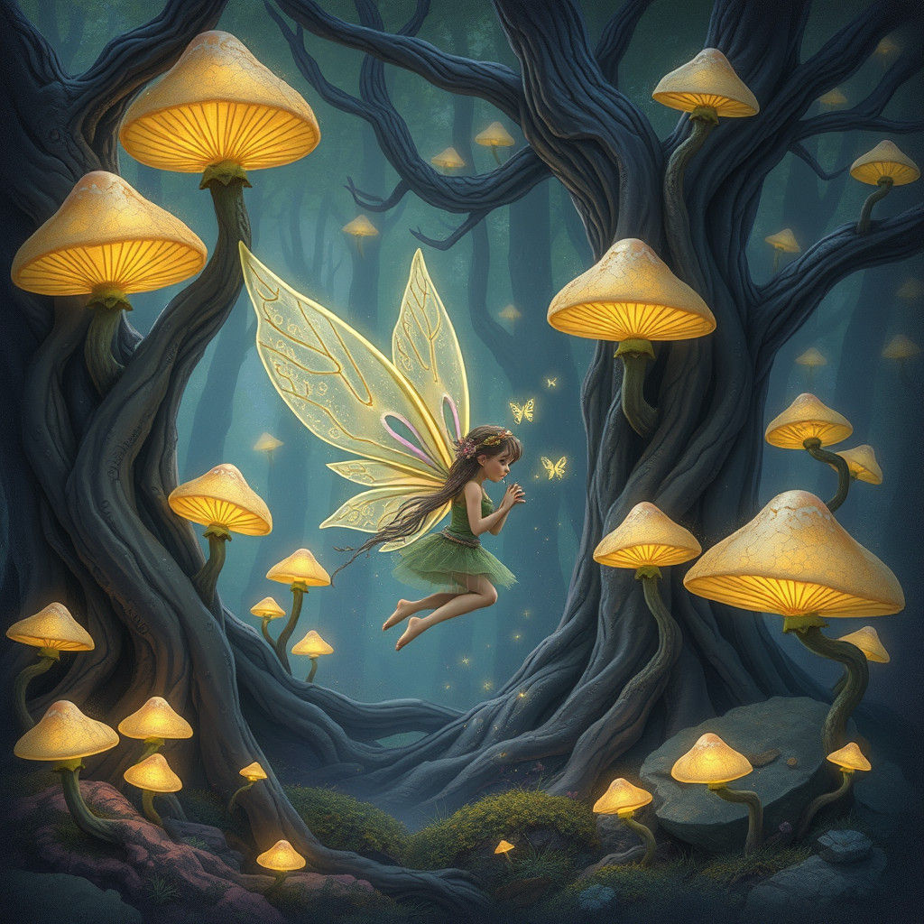 Enchanted Fairy Forest with Bioluminescent Mushrooms