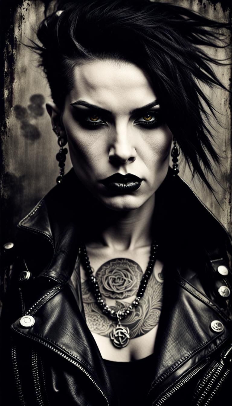 Gothic Rocker Portrait with Expressive Eyes in Chiaroscuro