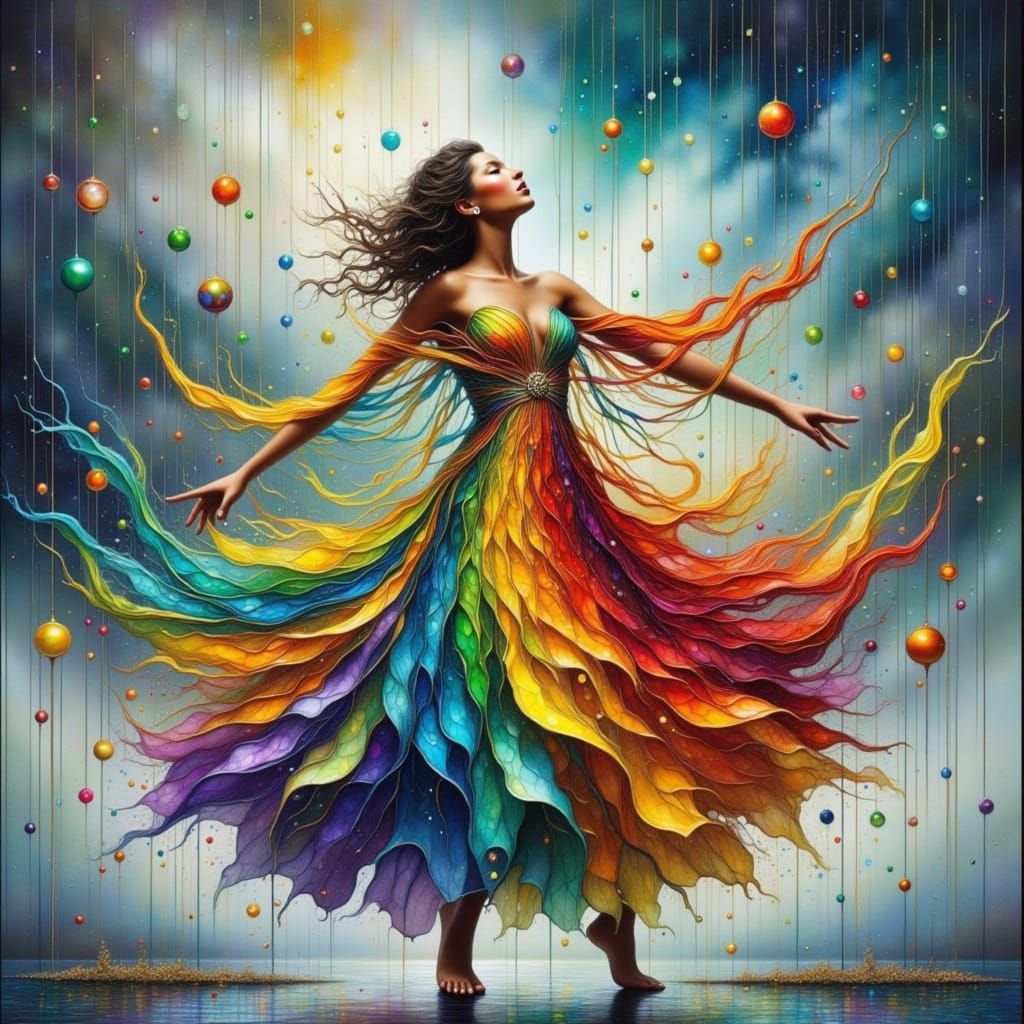 Dancing Rainbow Pencils in Pop Surrealist Style