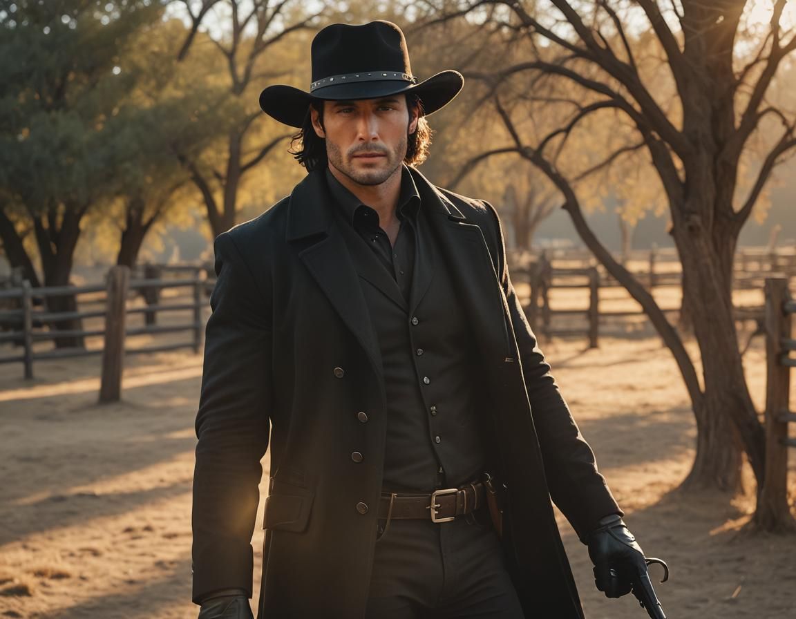 Handsome Man in Black: Cinematic Ranch Portrait