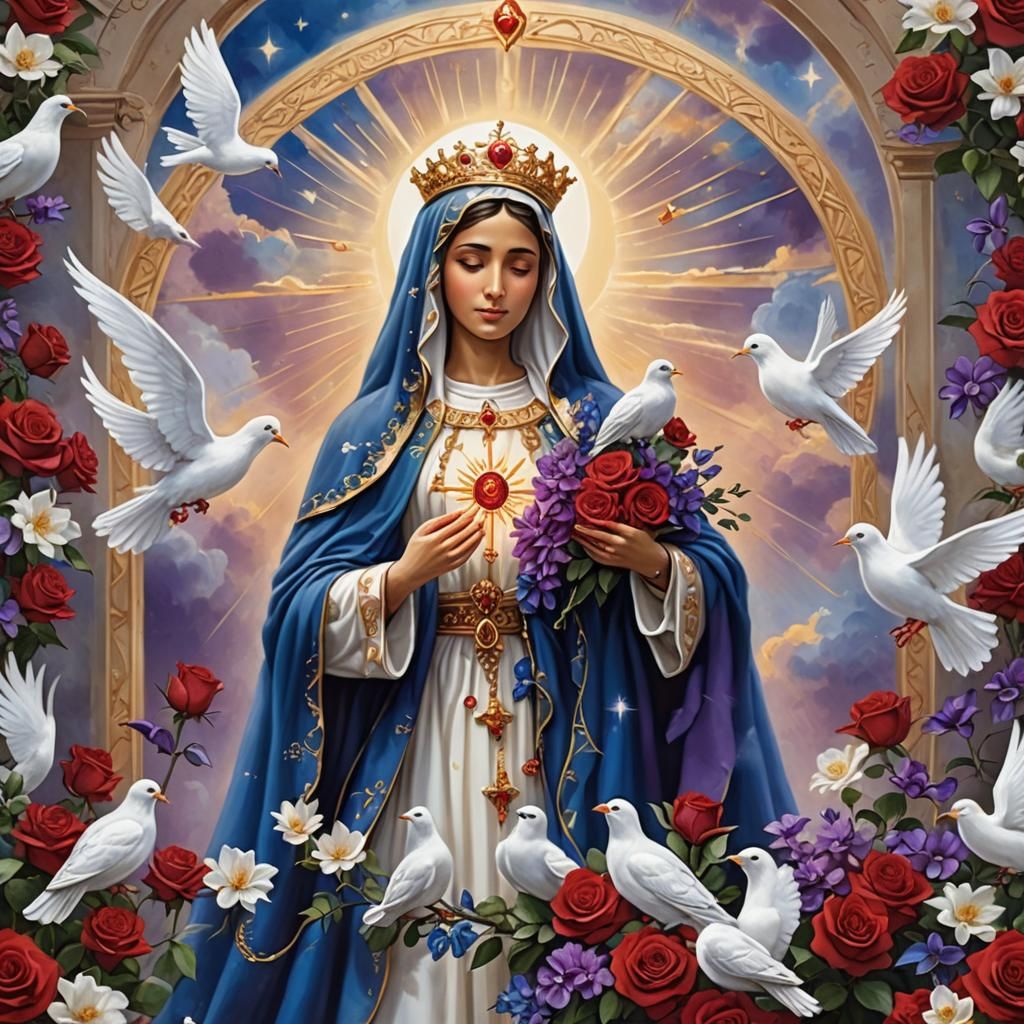 Our Lady of Fatima with Radiant Floral Display