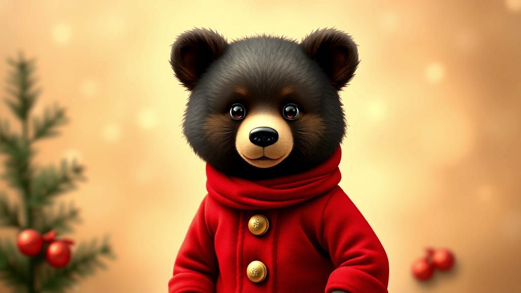 Festive Brown Bear in Christmas Outfit
