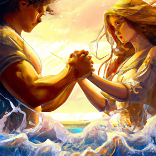 Romantic Beach Portrait in Hyperdetailed Style