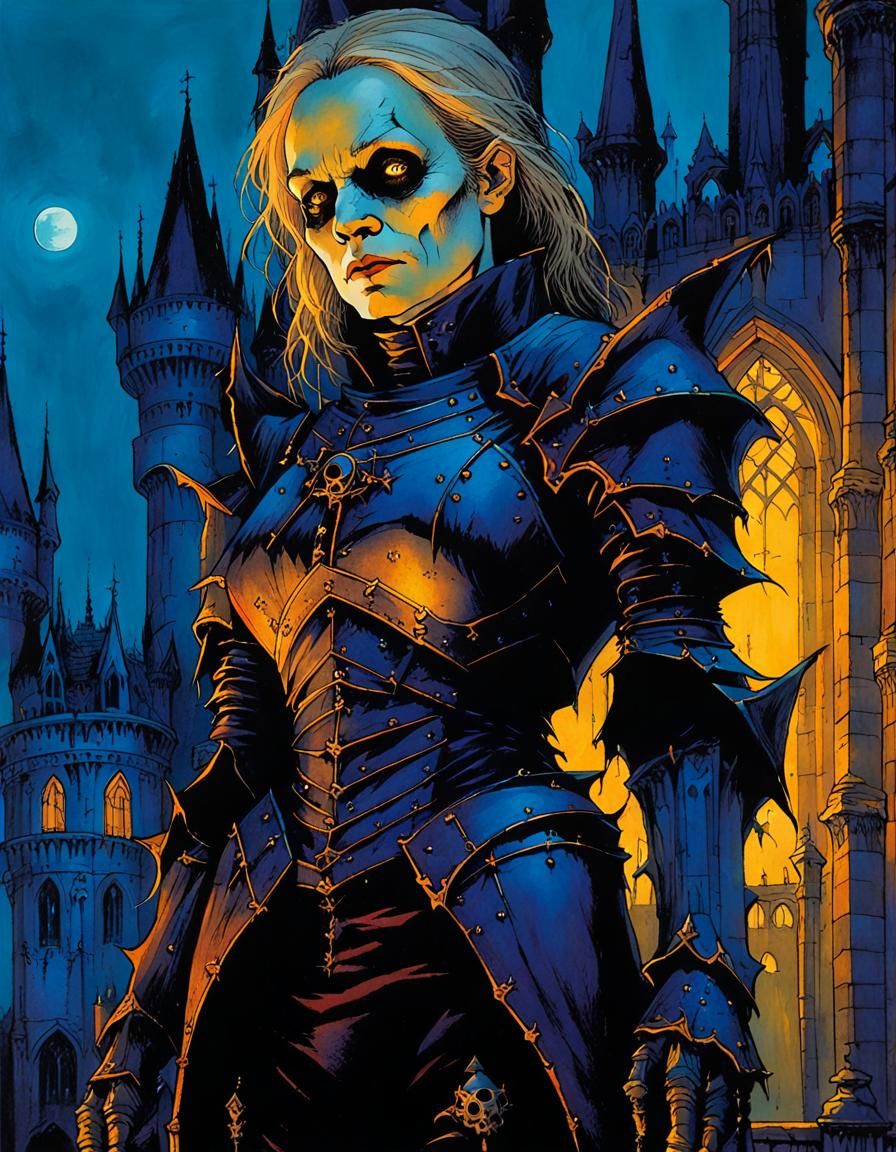 Female Death Knight Portrait with Gothic Castle