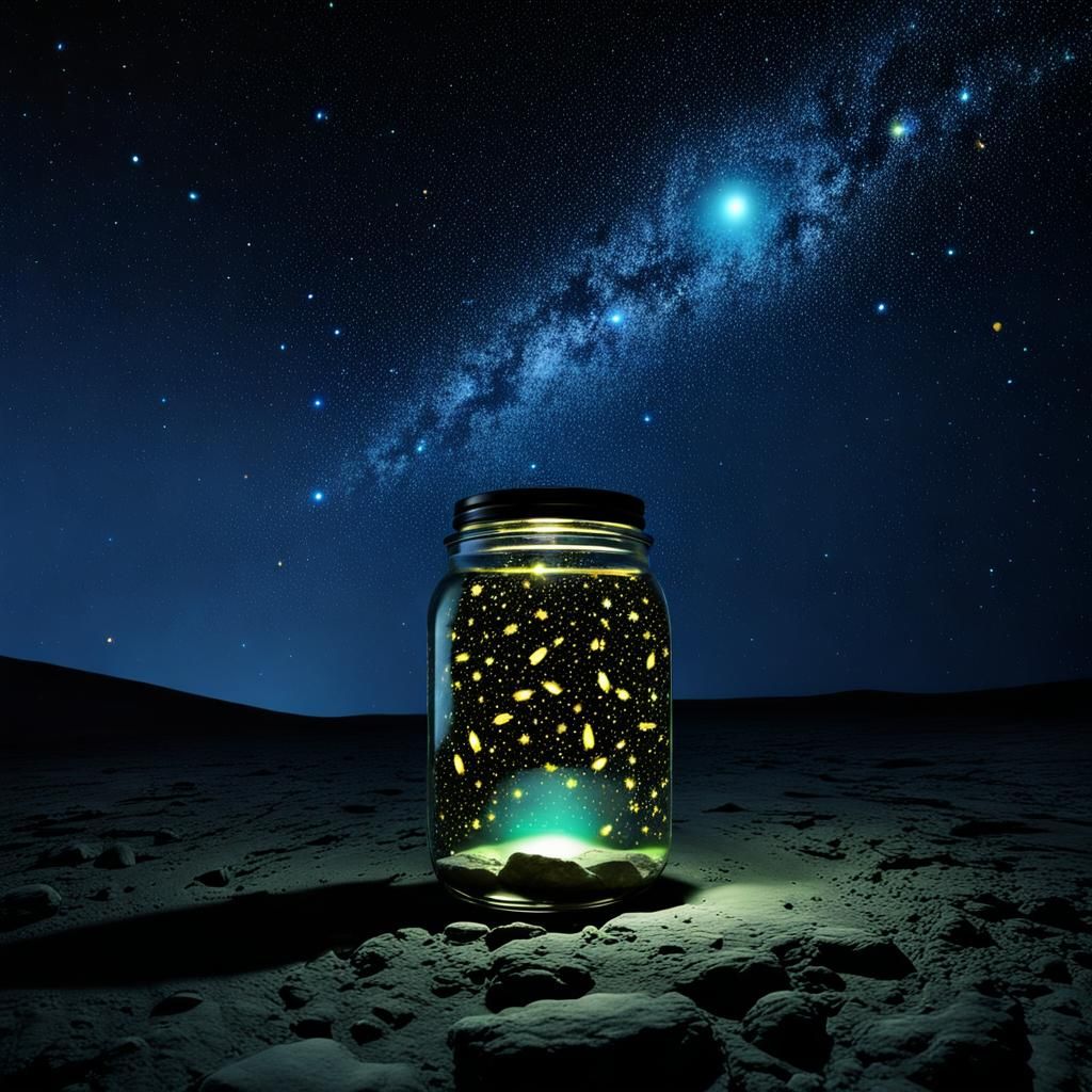 Glowing Fireflies on the Moon Macro Photograph