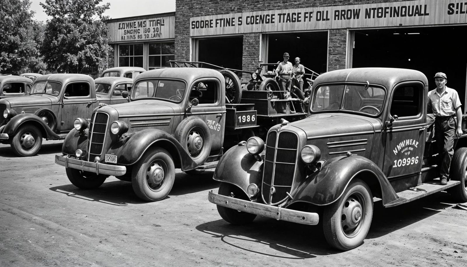 Wrecking Yard Workers with 1936 Tow Trucks