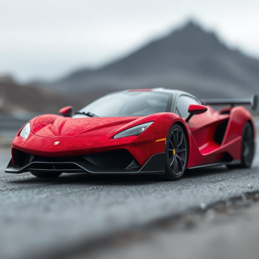 Red Hypercar Crafted from Felt Material