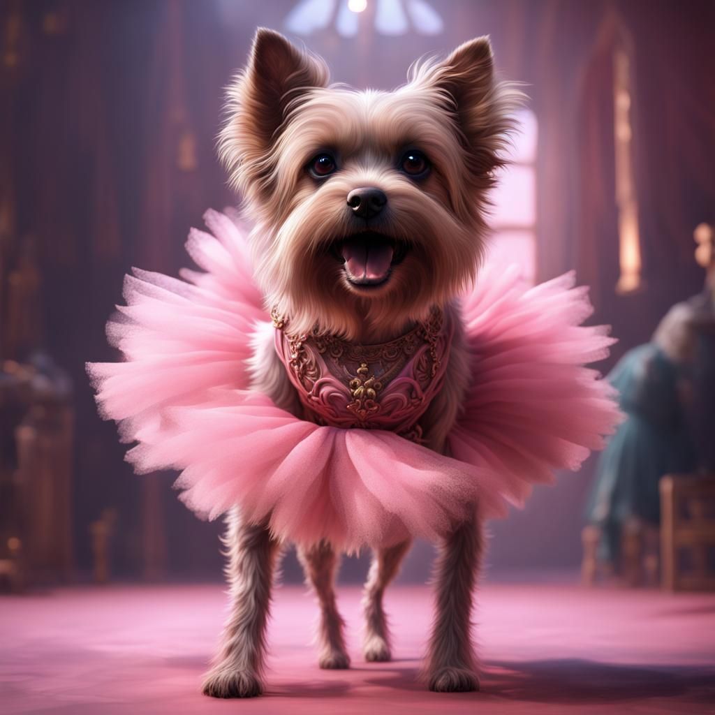 Hairy Dog in Pink Ballerina Skirt