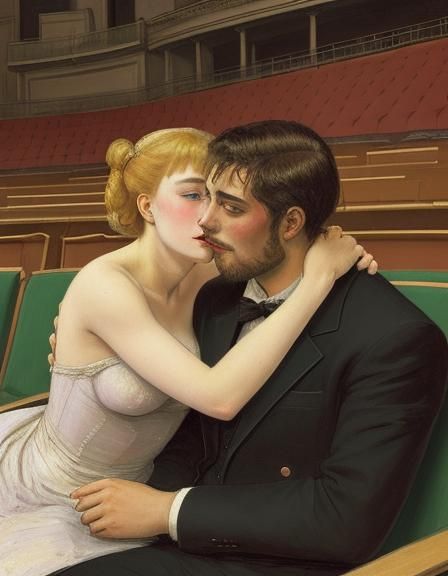 Romantic Couple Cuddling in Deserted Opera House