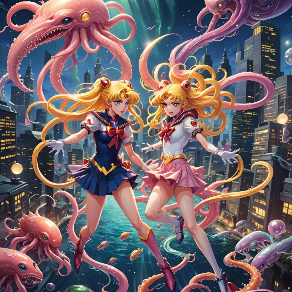 Sailor Moon Heroine Battles Skyclave Squid: Anime Illustrati...
