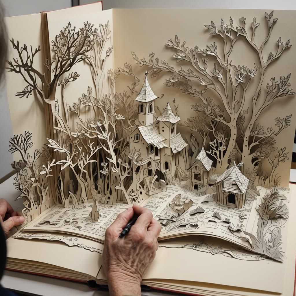 Artist Creating a Detailed Pop-Up Book