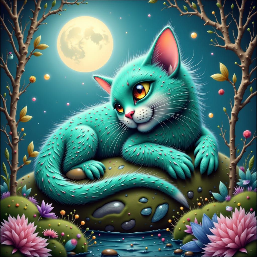 Turquoise Feline Mermaid in Dreamy Surrealist Style