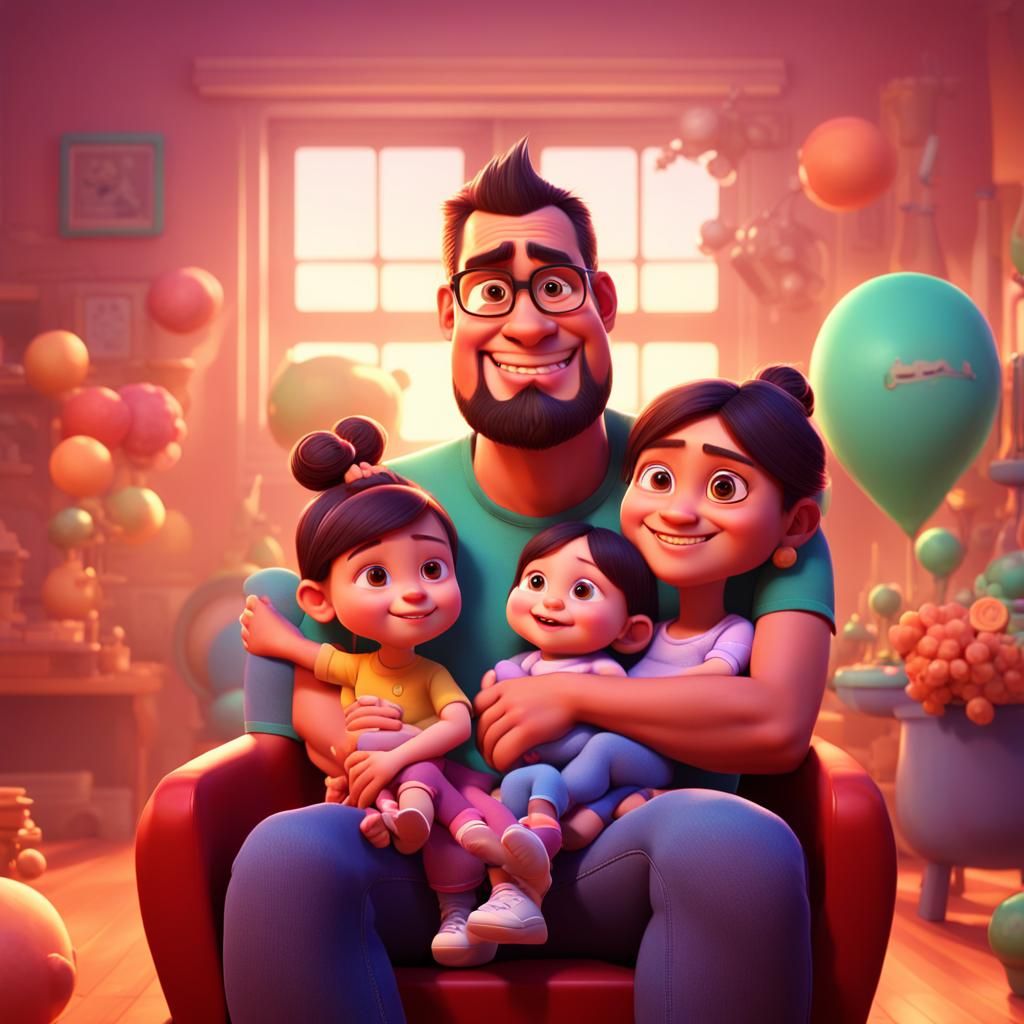 Charming Family Portrait in Pixar Style